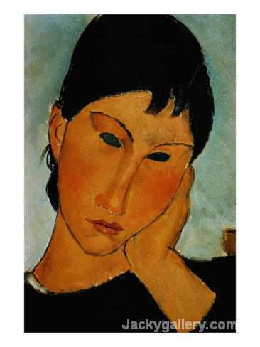 Detail of Female Head from Elvira Resting at a Table by Amedeo Modigliani paintings reproduction - Click Image to Close